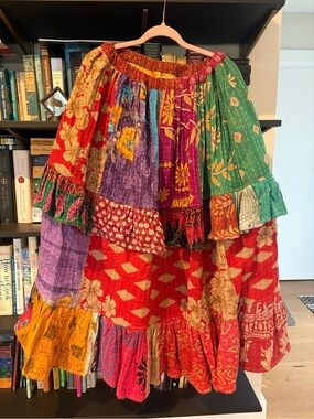 Kaantha Kaarma Bohemian Kantha Multi-Color Ruffled Tiered Maxi Skirt